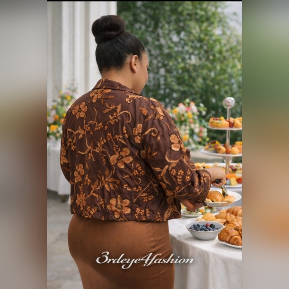 VINTAGE JULIA KEN KIMONO 🌸 Brown Floral Embroidered Jacket • Straight Cropped - Picture 10 of 17